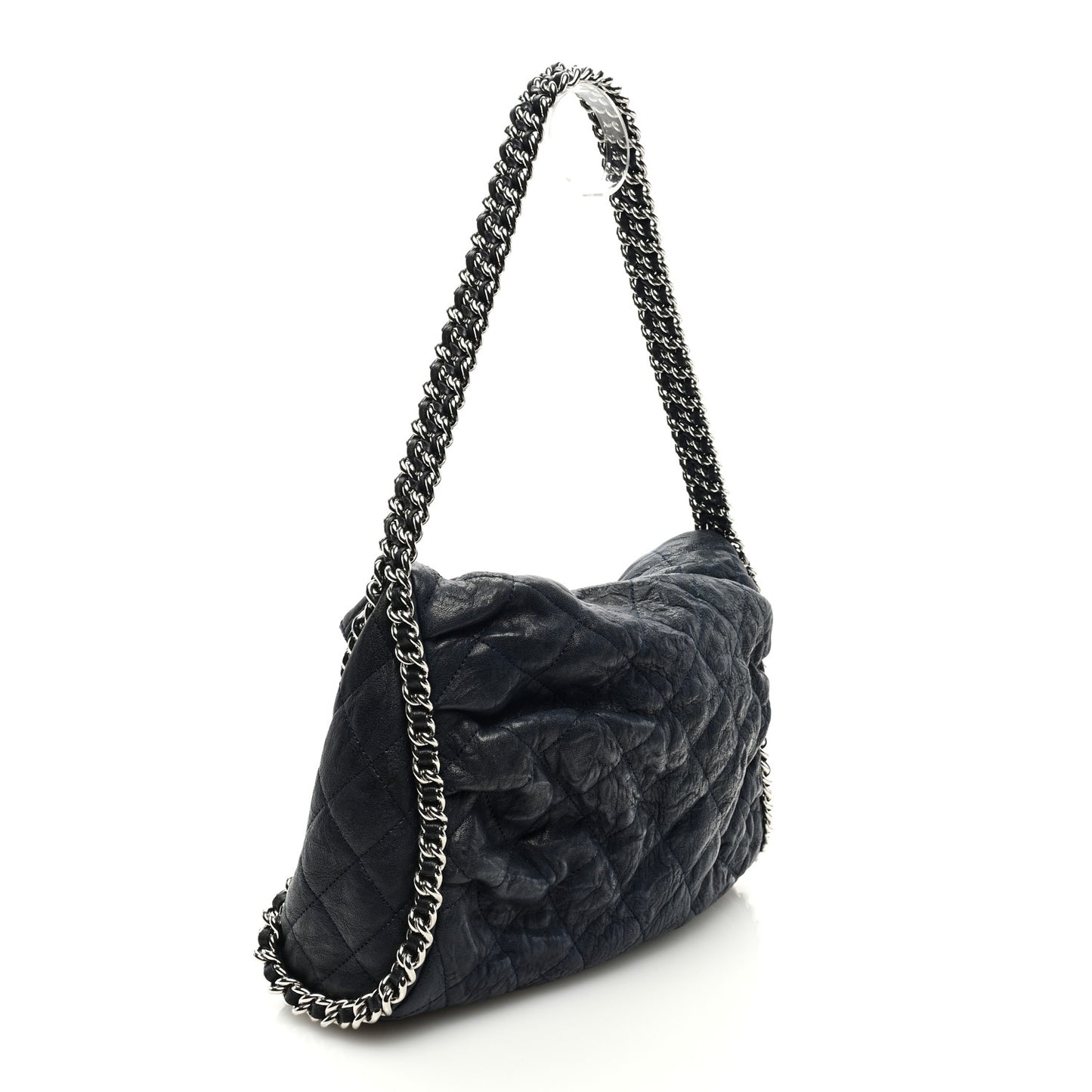 Washed Lambskin Chain Around Hobo Navy Blue