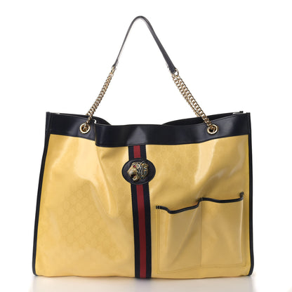 Gucci Crystal Monogram Maxi Rajah Chain Tote Straw Yellow Blue 3 of 16