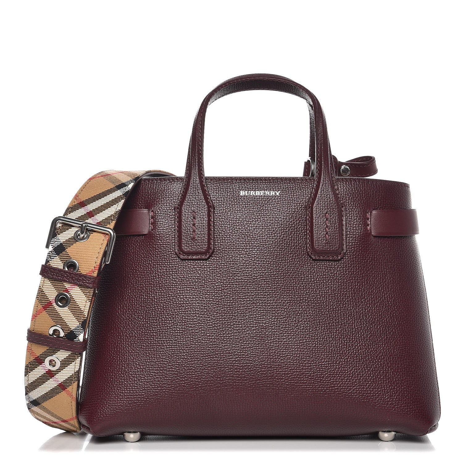 Burberry Grainy Calfskin House Check Small Banner Tote Mahogany Red 1 of 9