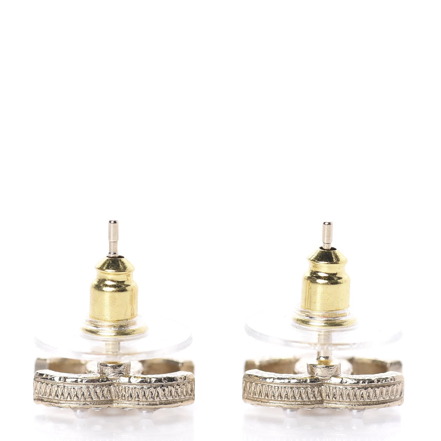 Chanel Pearl Crystal CC Charms Stud Earrings Light Gold 3 of 5