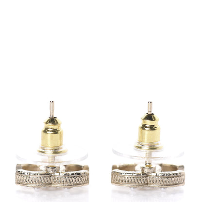 Chanel Pearl Crystal CC Charms Stud Earrings Light Gold 3 of 5