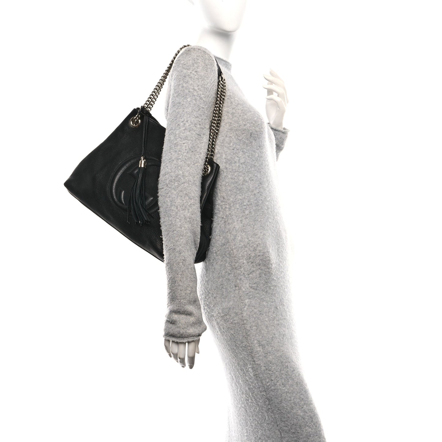 Pebbled Calfskin Medium Soho Chain Shoulder Bag Black