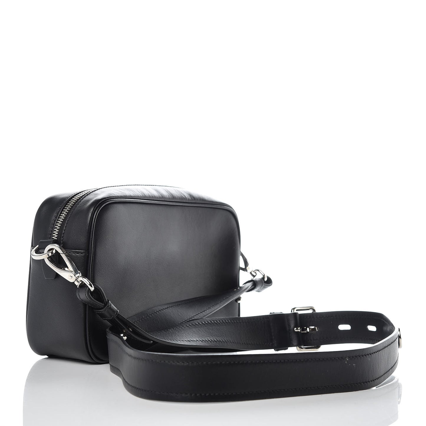 City Calfskin Racing Logo Camera Bag Black Fuxia
