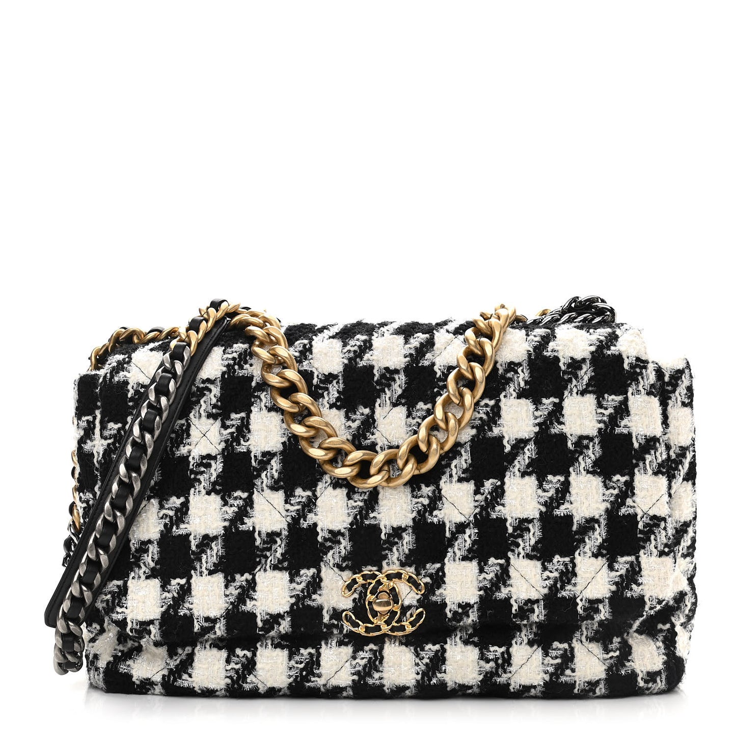 Tweed Quilted Maxi Chanel 19 Flap Black Ecru White