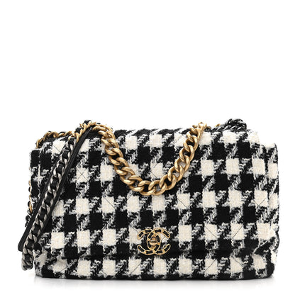 Chanel Tweed Quilted Maxi Chanel 19 Flap Black Ecru White 1 of 10