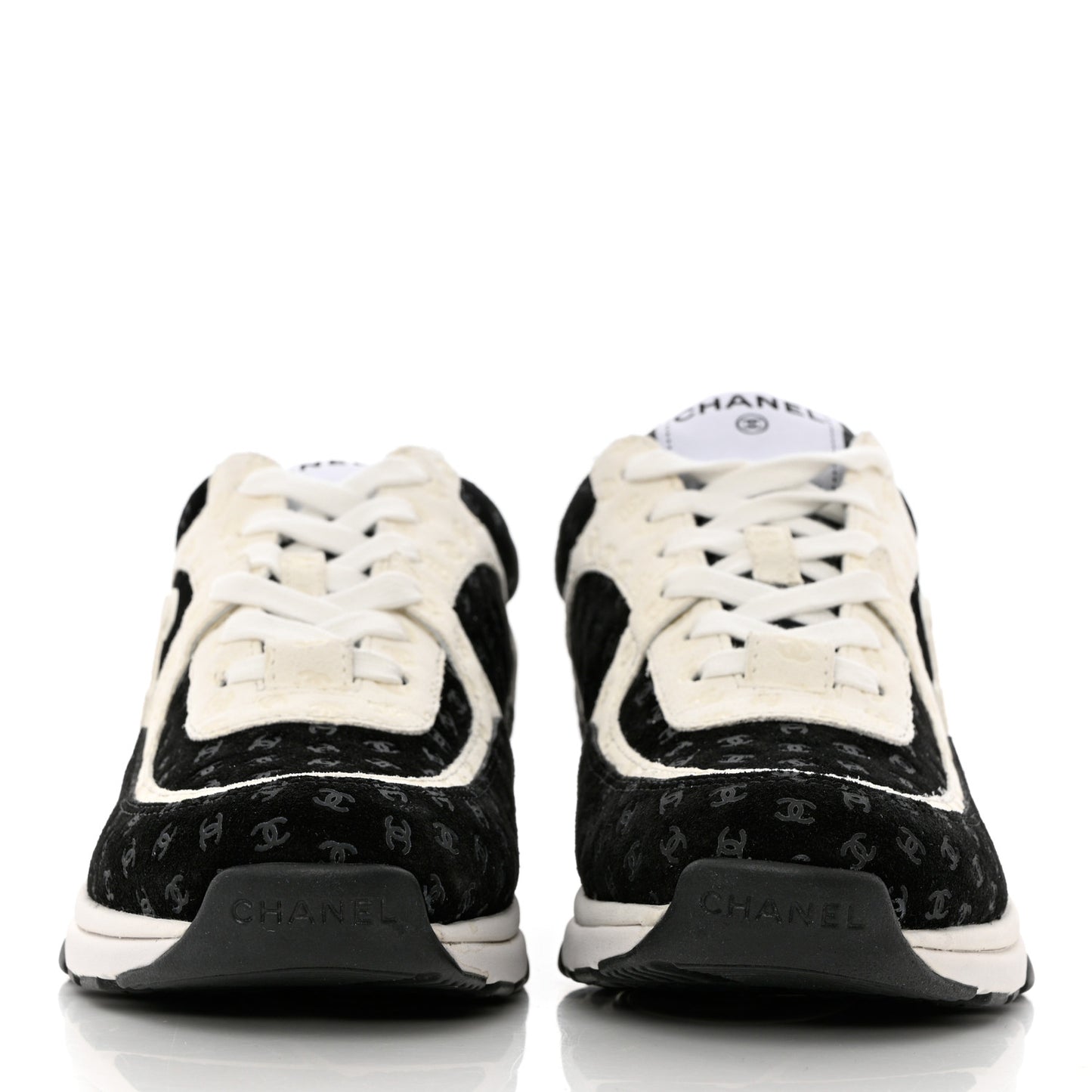 Nylon Suede Calfskin Printed CC Sneakers 39 White Black