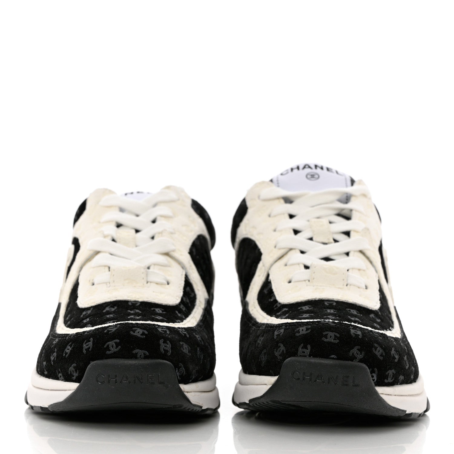 Chanel Nylon Suede Calfskin Printed CC Sneakers 39 White Black 2 of 9