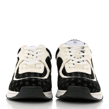 Chanel Nylon Suede Calfskin Printed CC Sneakers 39 White Black 2 of 9