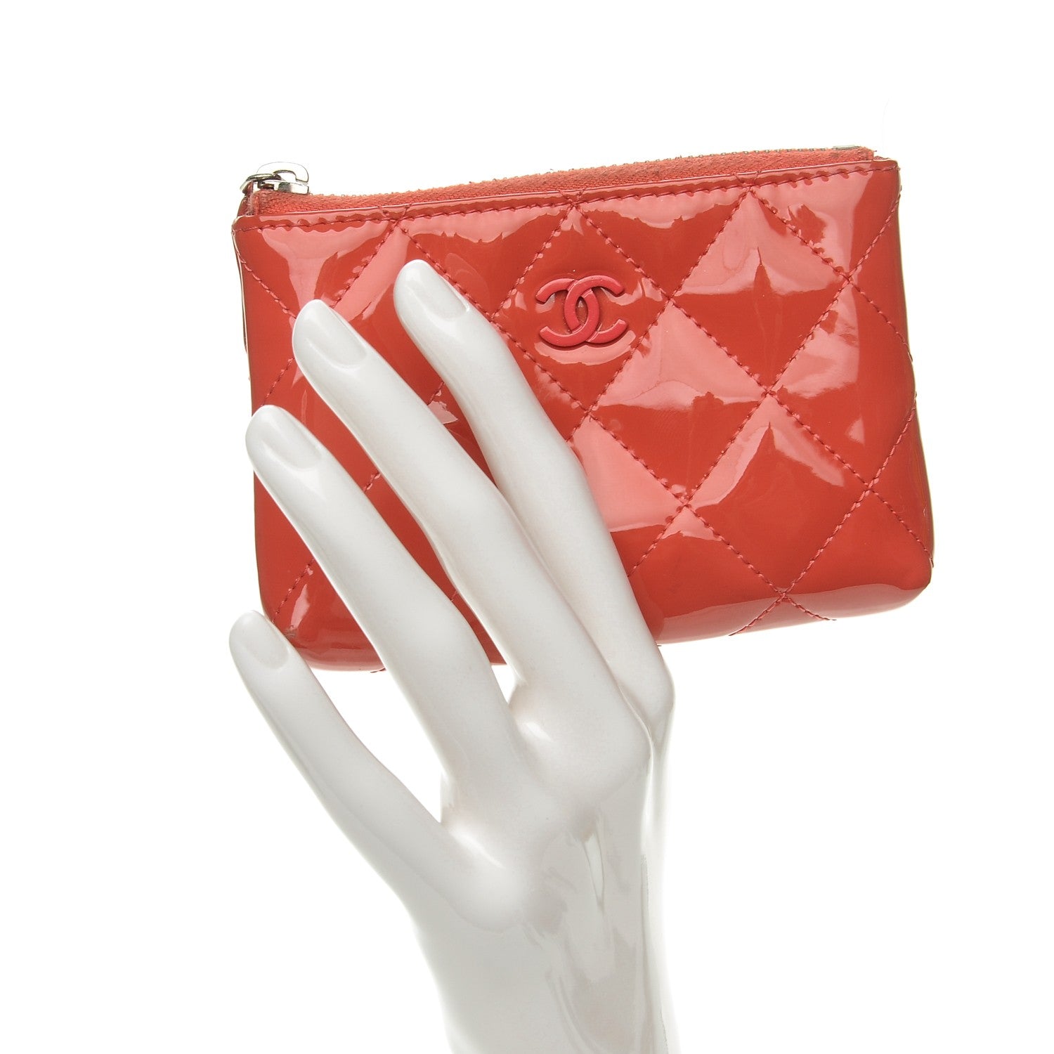 Chanel Patent Quilted Key Holder Case Coral 2 of 12