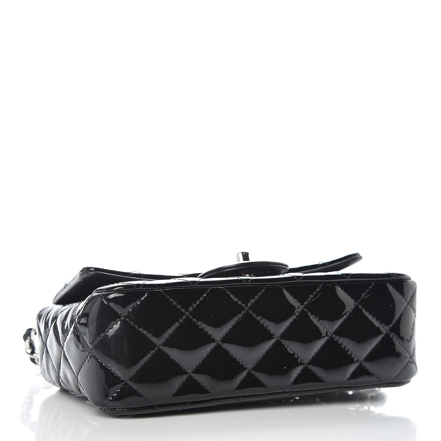 Patent Calfskin Quilted Mini Rectangular Flap Black