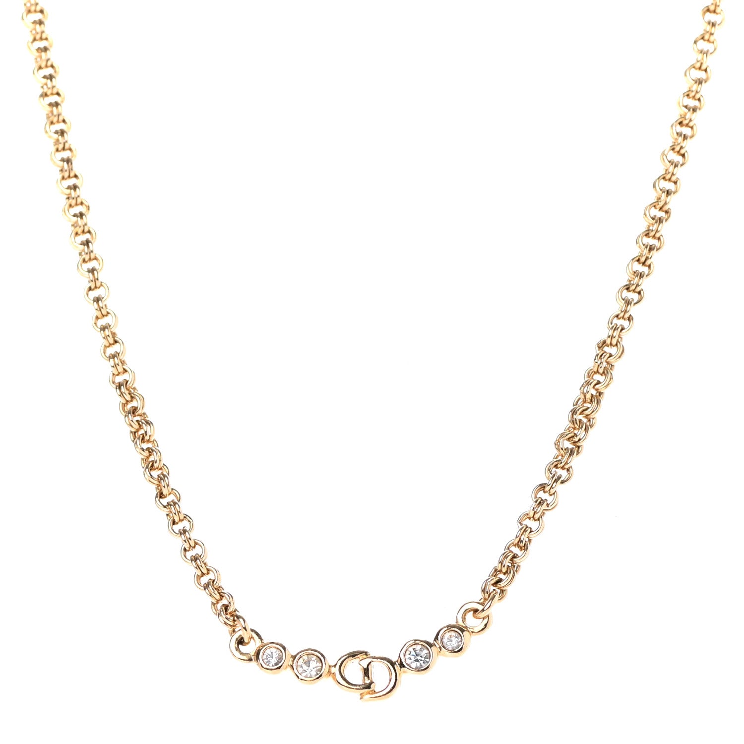 Christian Dior Crystal Chain Necklace Gold 1 of 5