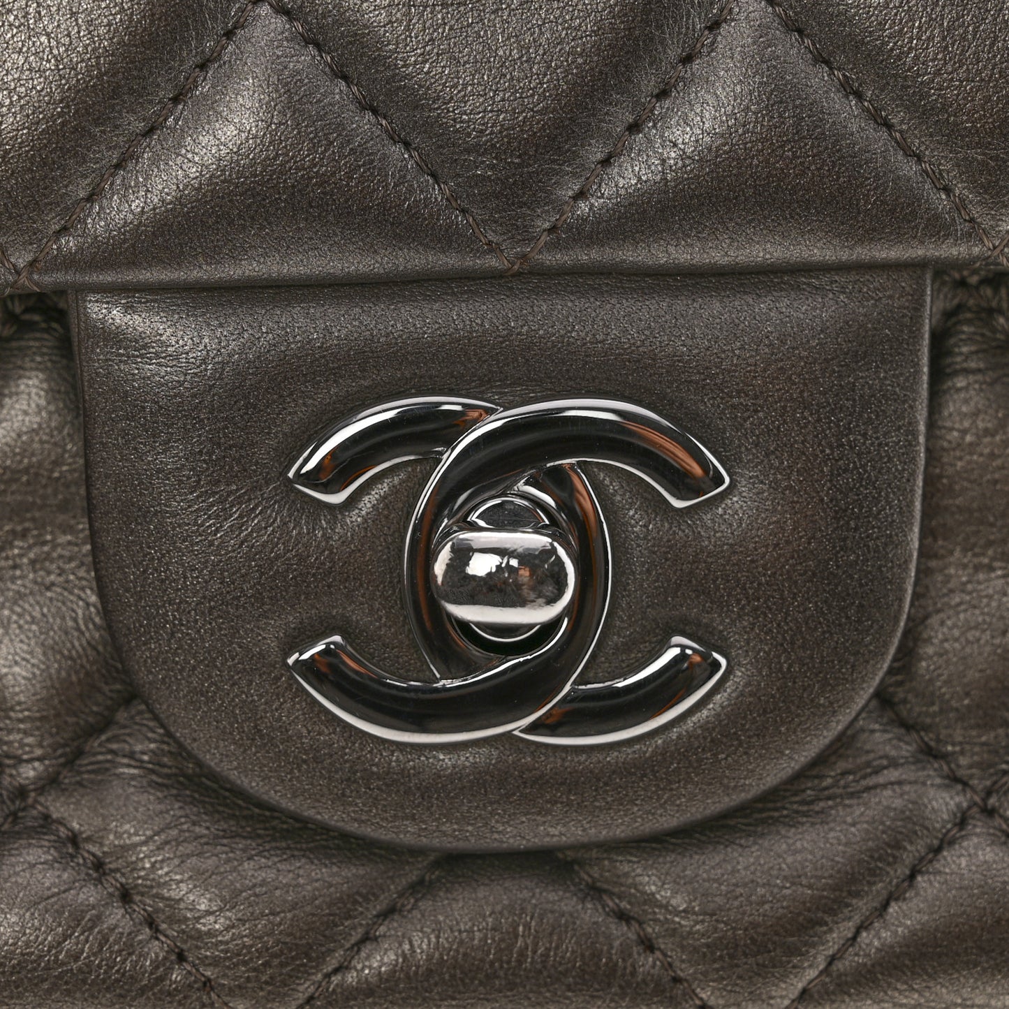 Metallic Lambskin Quilted Mini Rectangular Flap Ruthenium
