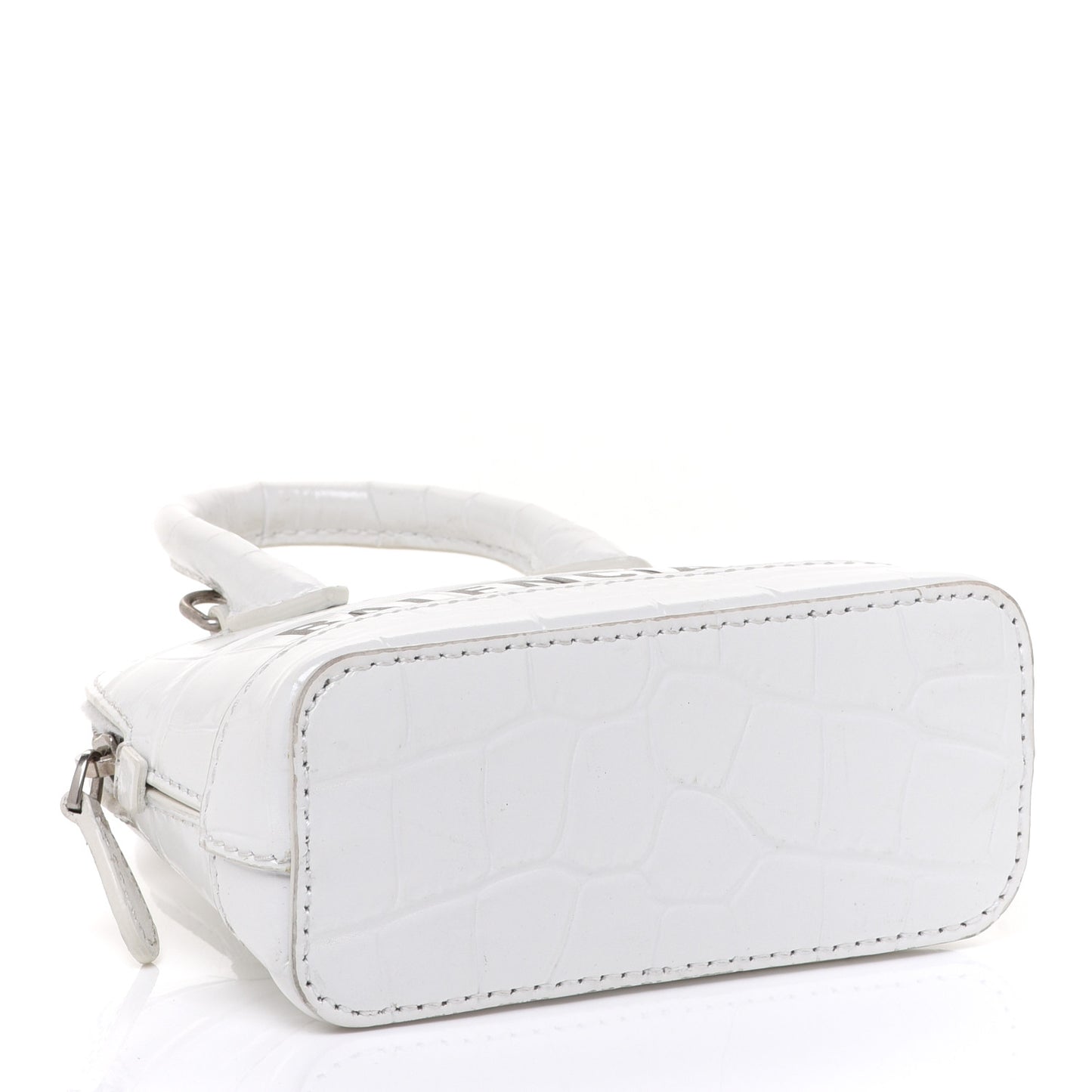 Calfskin Logo Crocodile Embossed Mini Ville Top Handle Bag White Black