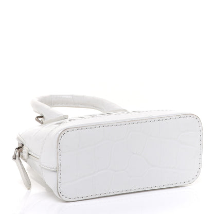 Balenciaga Calfskin Logo Crocodile Embossed Mini Ville Top Handle Bag White Black 4 of 7