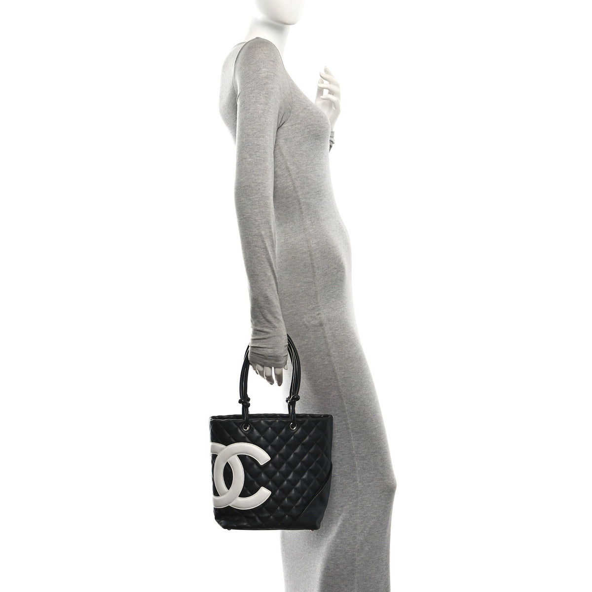 Calfskin Quilted Medium Cambon Tote Black White