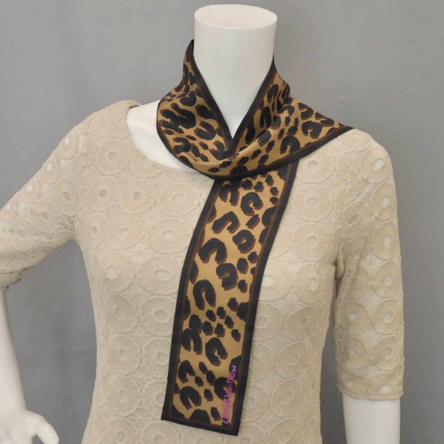 Silk Leopard Bandeau Scarf Marron