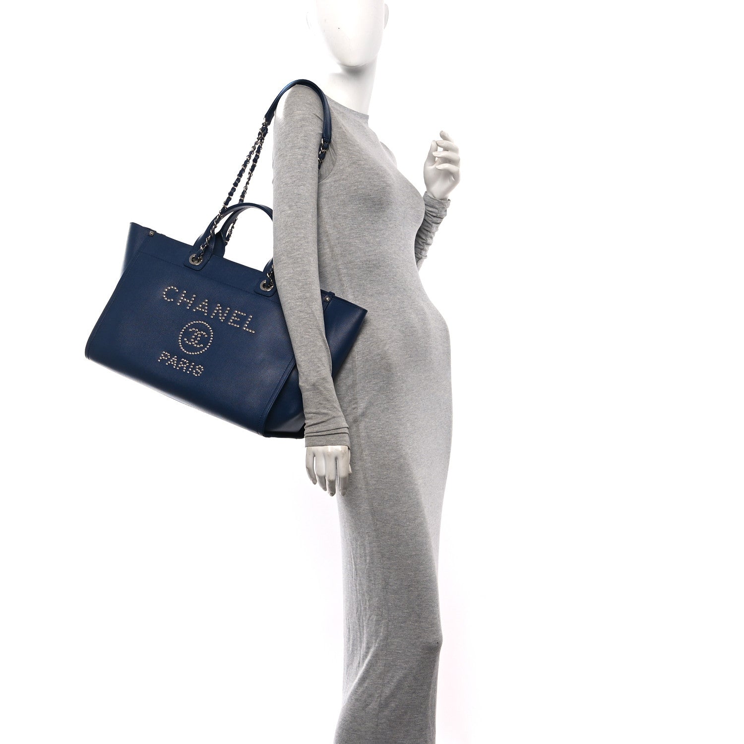 Chanel Caviar Large Studded Deauville Tote Navy 2 of 14