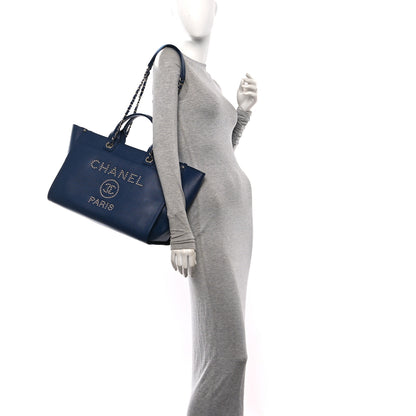 Chanel Caviar Large Studded Deauville Tote Navy 2 of 14