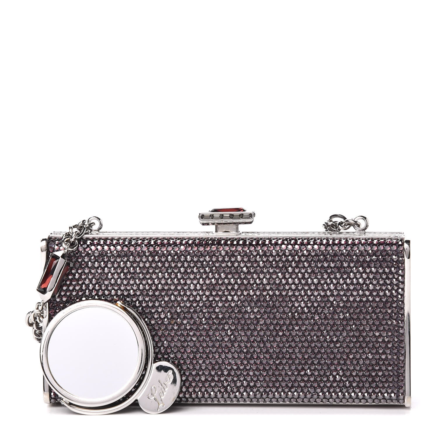 Judith Leiber Swarovski Crystal Minaudiere Clutch Silver Purple 1 of 10