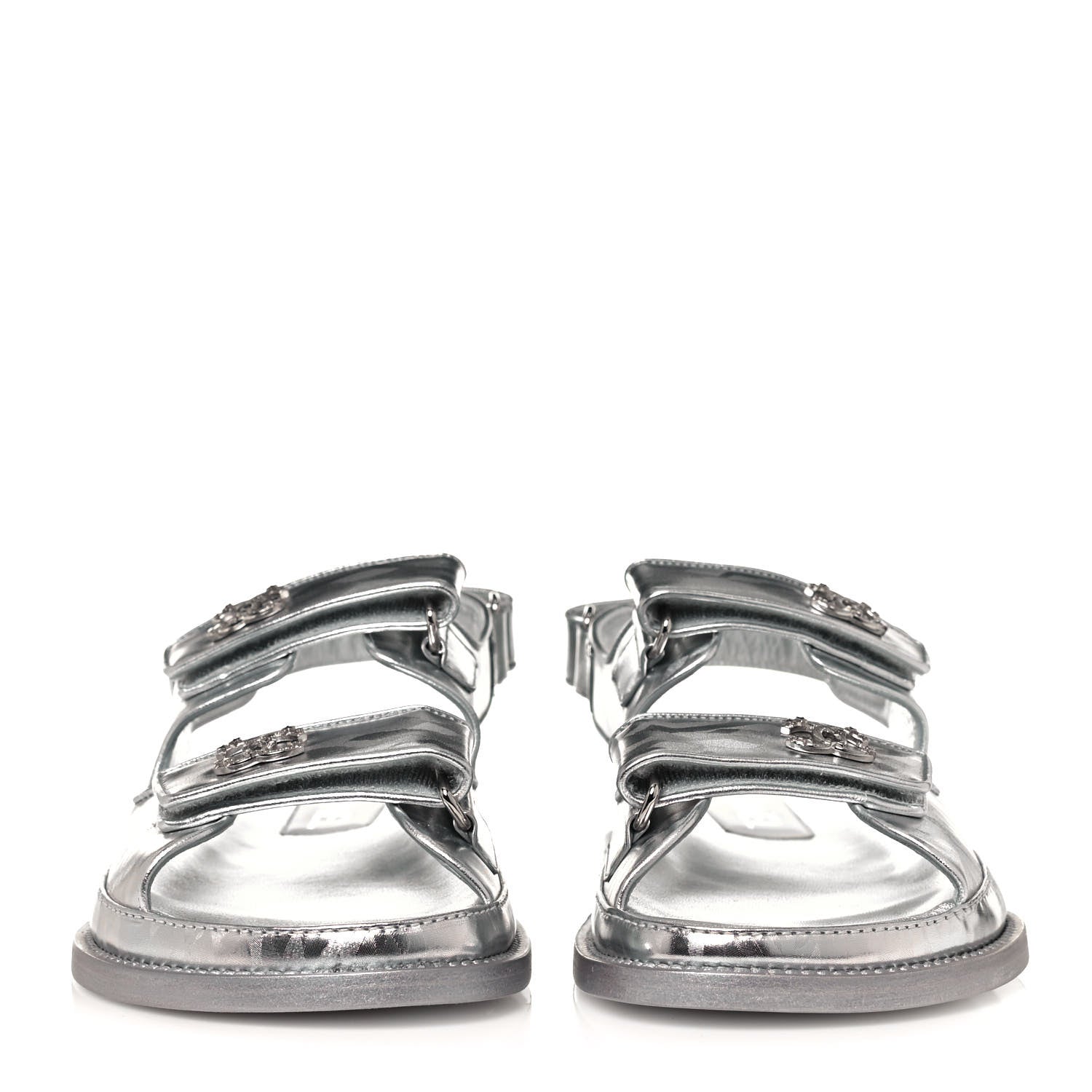 Chanel Laminated Calfskin Velcro Dad Sandals 39 Silver 2 of 8
