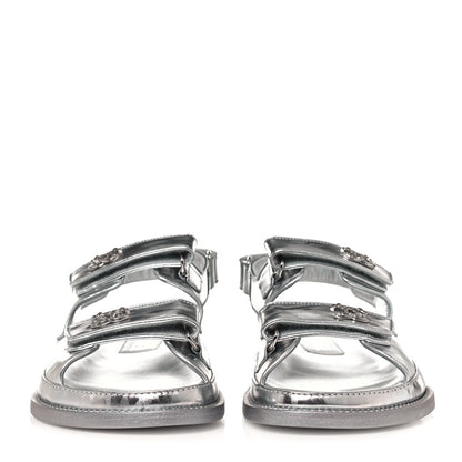 Chanel Laminated Calfskin Velcro Dad Sandals 39 Silver 2 of 8