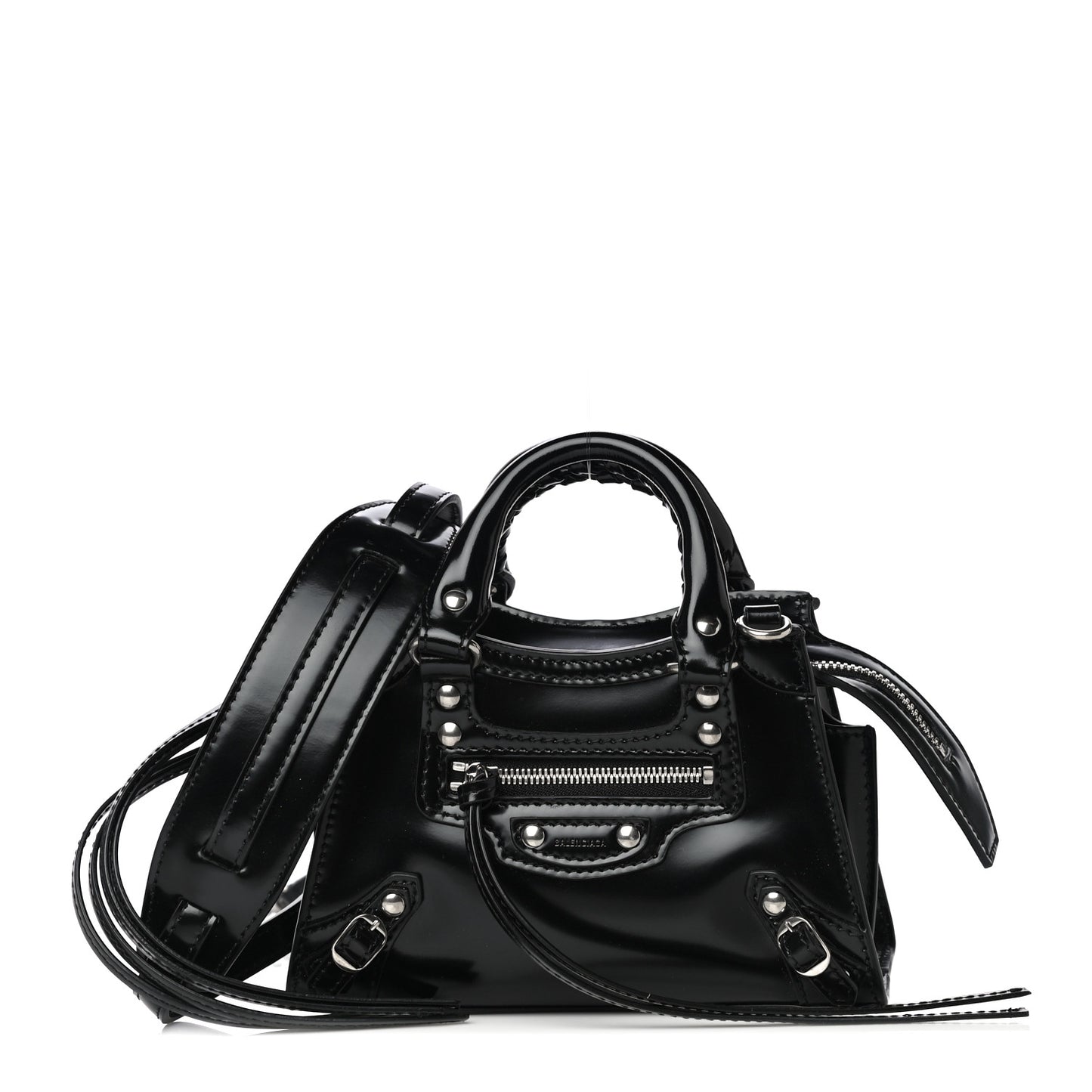 Shiny Calfskin Neo Classic Hardware Nano City Crossbody Black