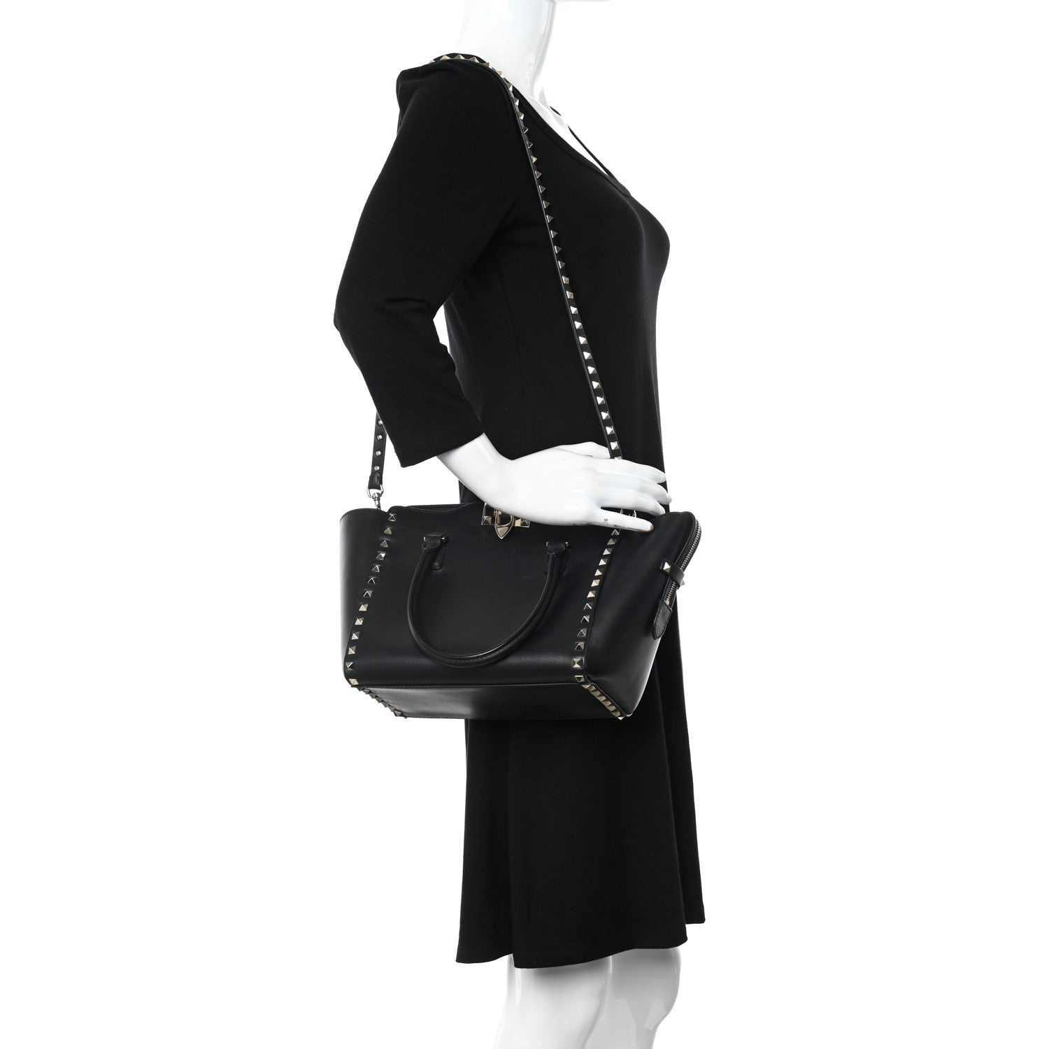 Valentino Garavani Vitello Small Rockstud Double Handle Tote Black 2 of 9