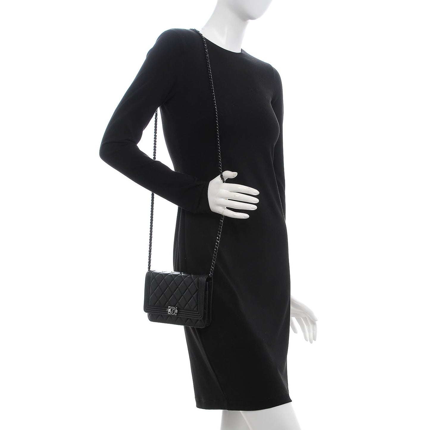 Calfskin Quilted Boy Wallet On Chain WOC So Black