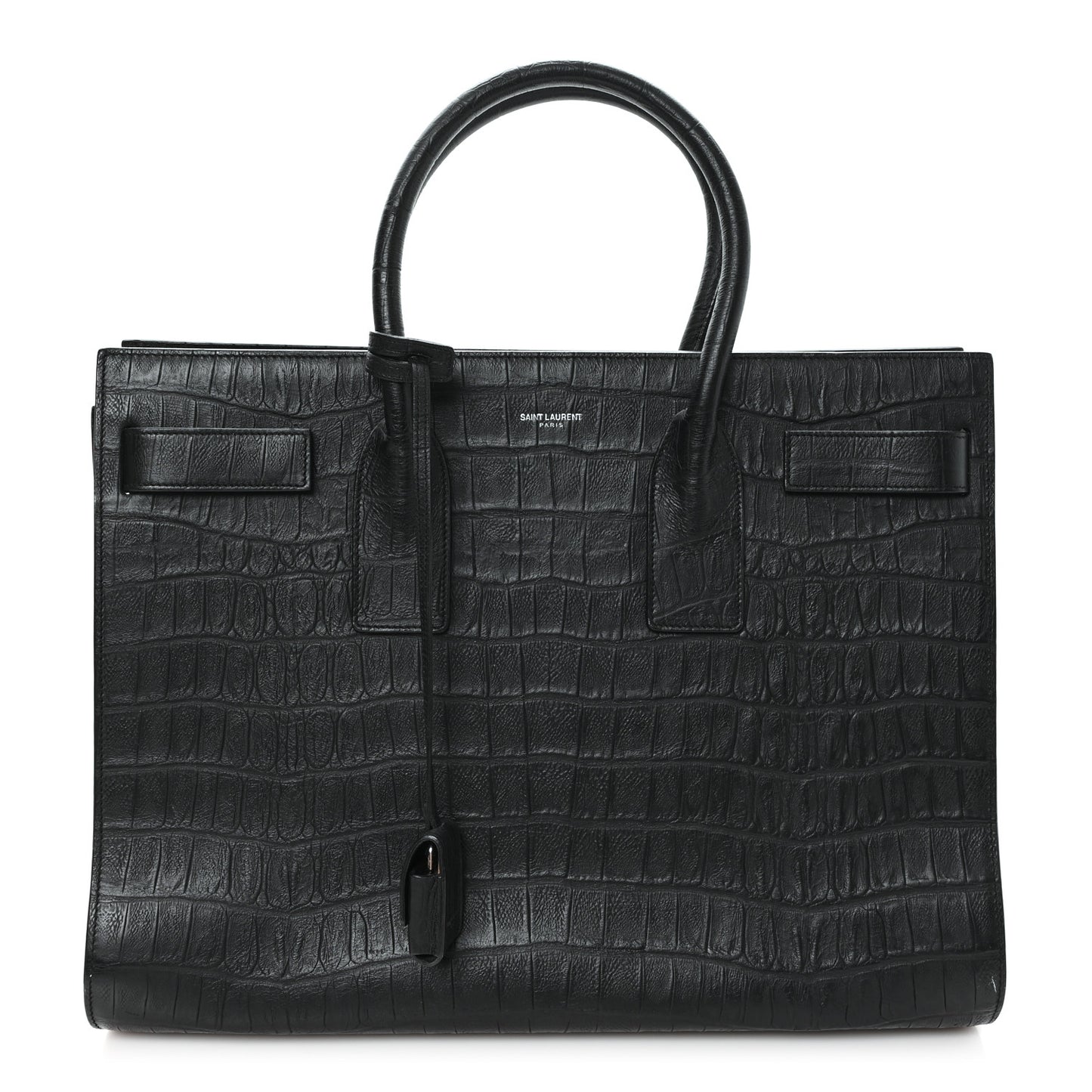 Calfskin Crocodile Embossed Large Sac De Jour Carryall Black