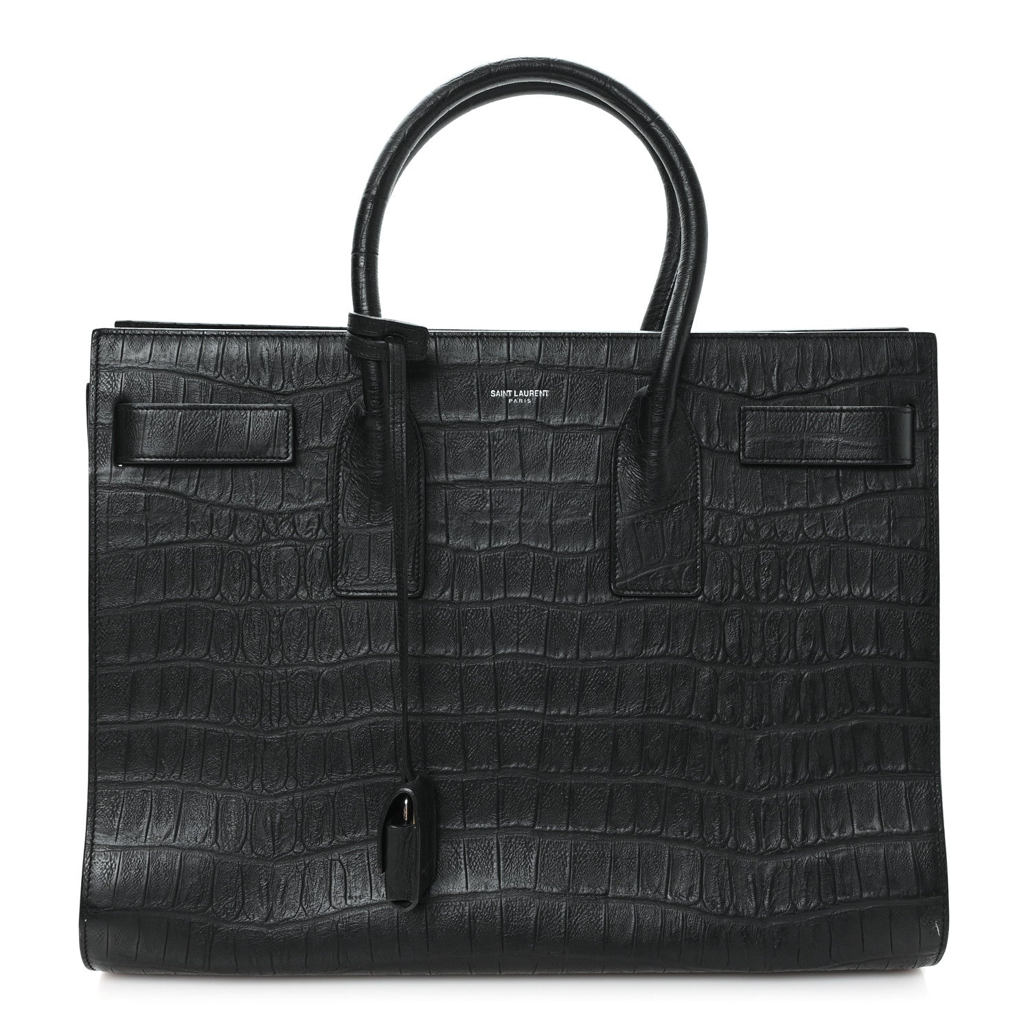 Saint Laurent Calfskin Crocodile Embossed Large Sac De Jour Carryall Black 1 of 10