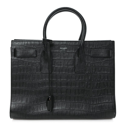Saint Laurent Calfskin Crocodile Embossed Large Sac De Jour Carryall Black 1 of 10