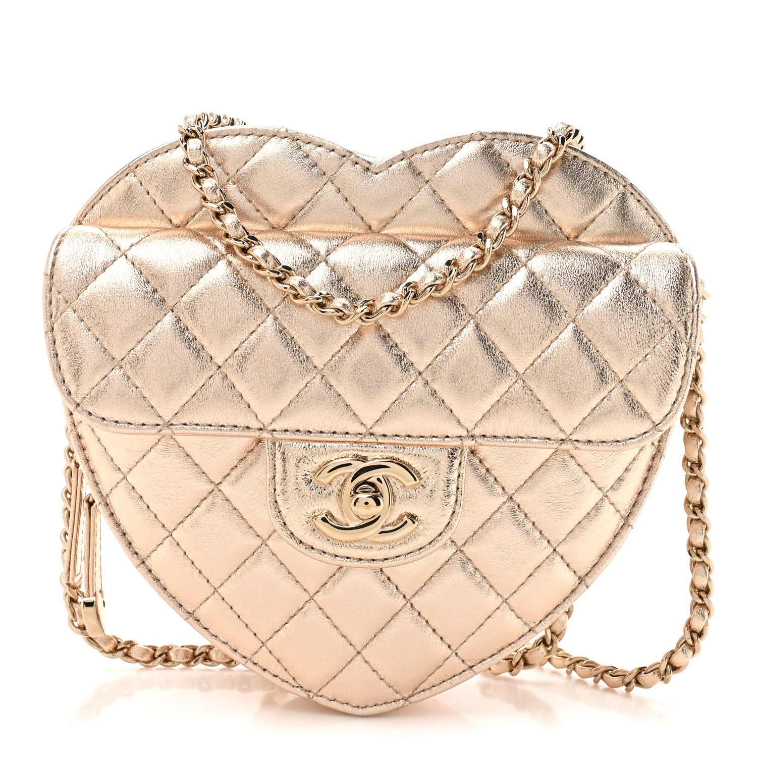 Chanel Metallic Lambskin Quilted CC In Love Heart Bag Gold 1 of 11