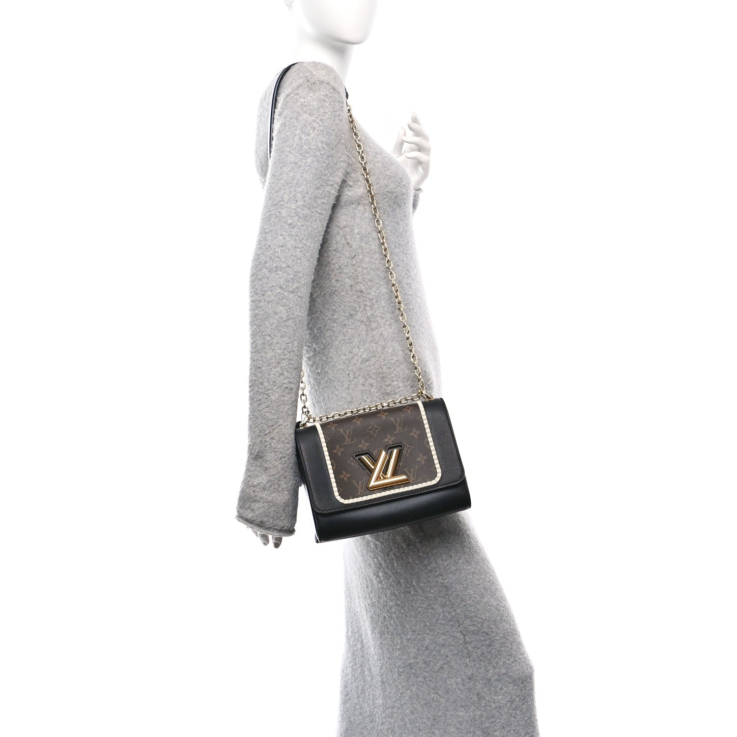 Louis Vuitton Calfskin Monogram Braided Twist Shoulder Bag MM Black 2 of 9