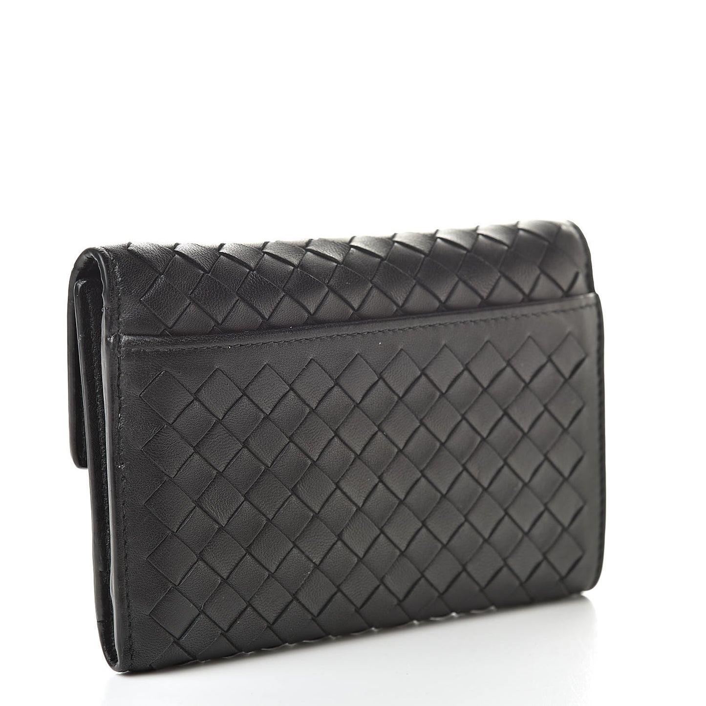 Nappa Intrecciato Continental Compact Flap Wallet Black