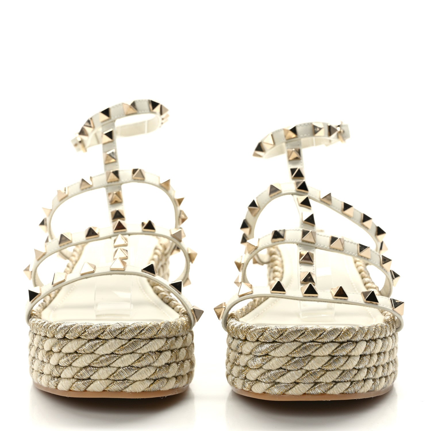 Valentino Garavani Calfskin Rockstud Ankle Strap Torchon Espadrille Caged 30/55mm Sandals 37 Light Ivory 2 of 7