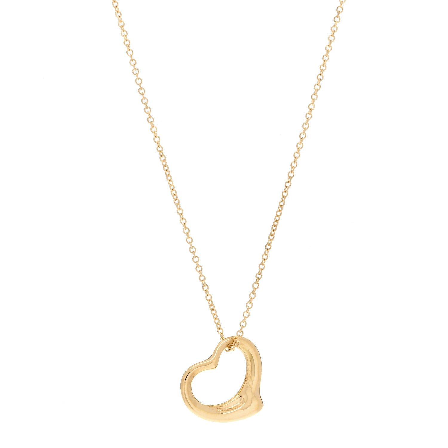 Tiffany 18K Yellow Gold 16mm Elsa Peretti Open Heart Pendant Necklace 1 of 7