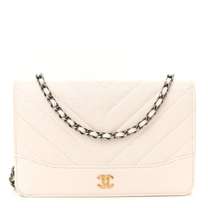 Chanel Aged Calfskin Chevron Quilted Gabrielle Wallet On Chain WOC White 1 of 11