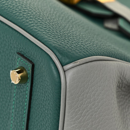 Hermes Togo Bi-Color Horseshoe Birkin 30 Malachite Gris Mouette 10 of 17