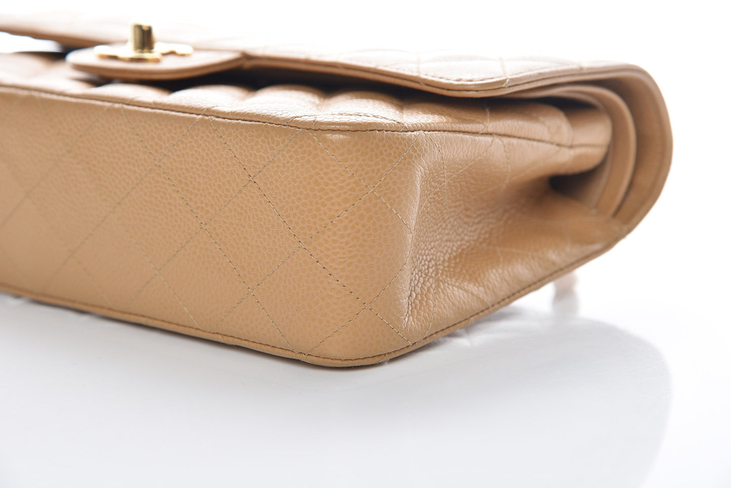 Caviar Quilted Medium Double Flap Beige Clair