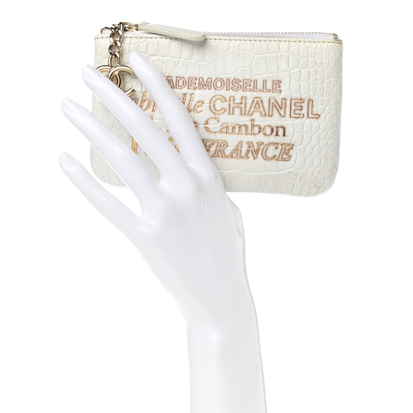 Calfskin Crocodile Embossed Cocodile Cosmetic Case White Gold