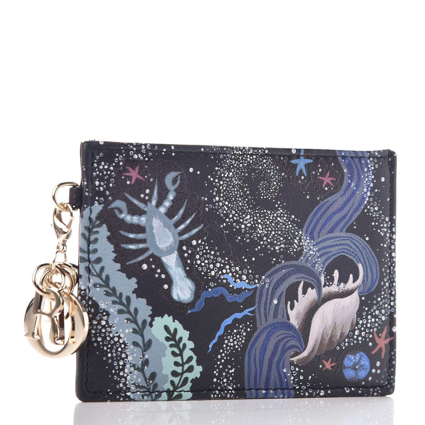 Calfskin Printed Nature Ballet Lady Dior Card Holder Blue