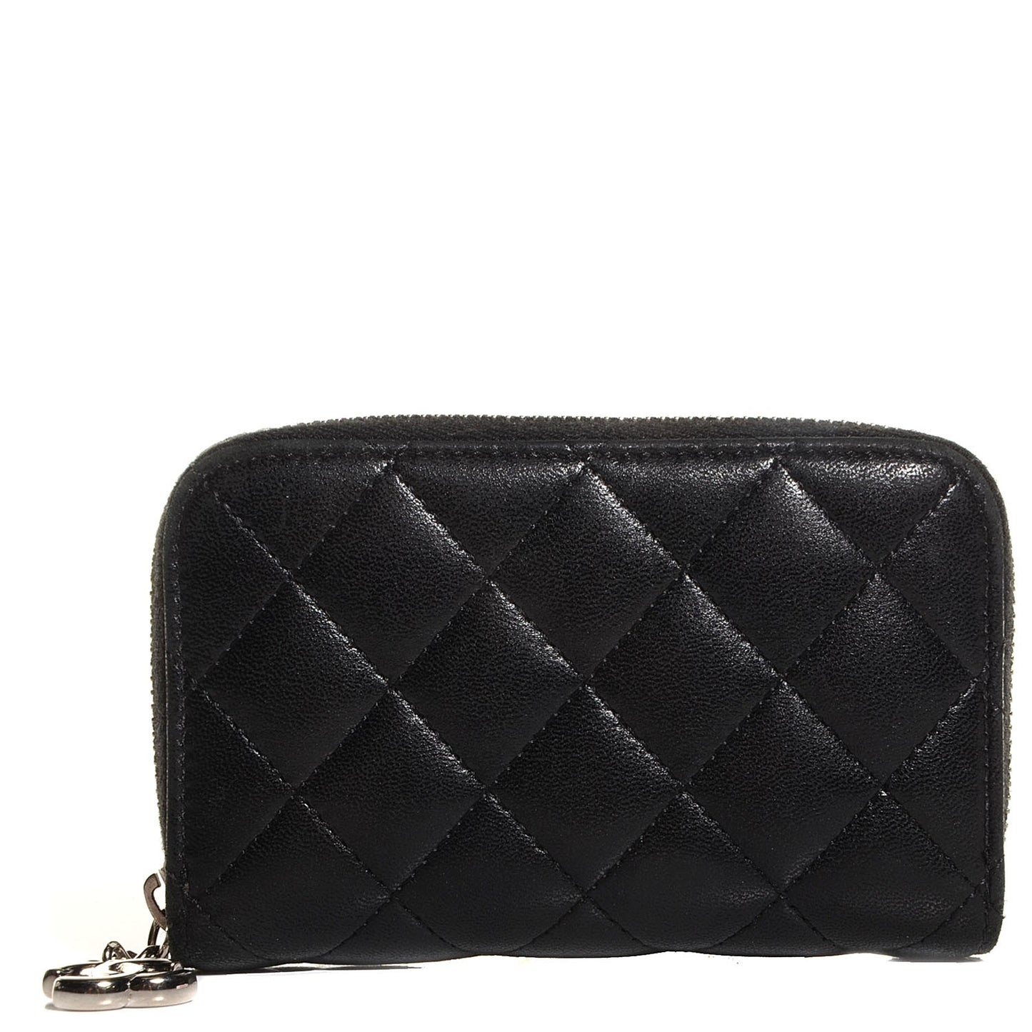Lambskin Quilted Zip Around Card Holder Black