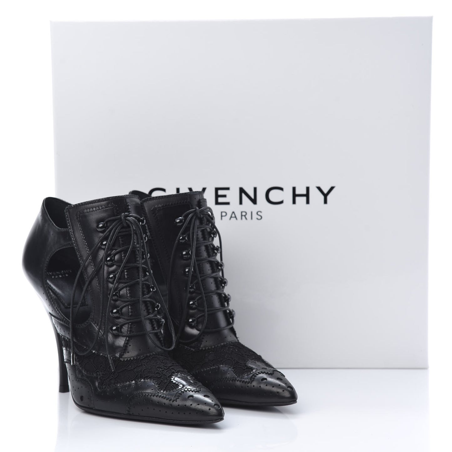 Calfskin Embroidered Lace Ankle Bootie 37.5 Black