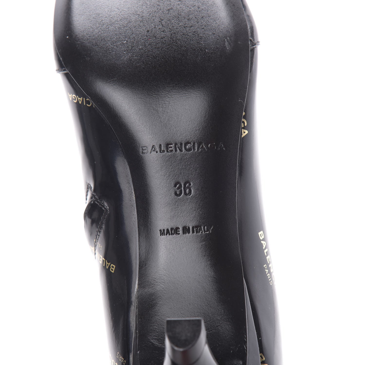 Balenciaga Patent Allover Logo Pointy Toe Ankle Booties 36 Black 6 of 7