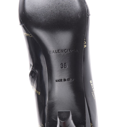 Balenciaga Patent Allover Logo Pointy Toe Ankle Booties 36 Black 6 of 7