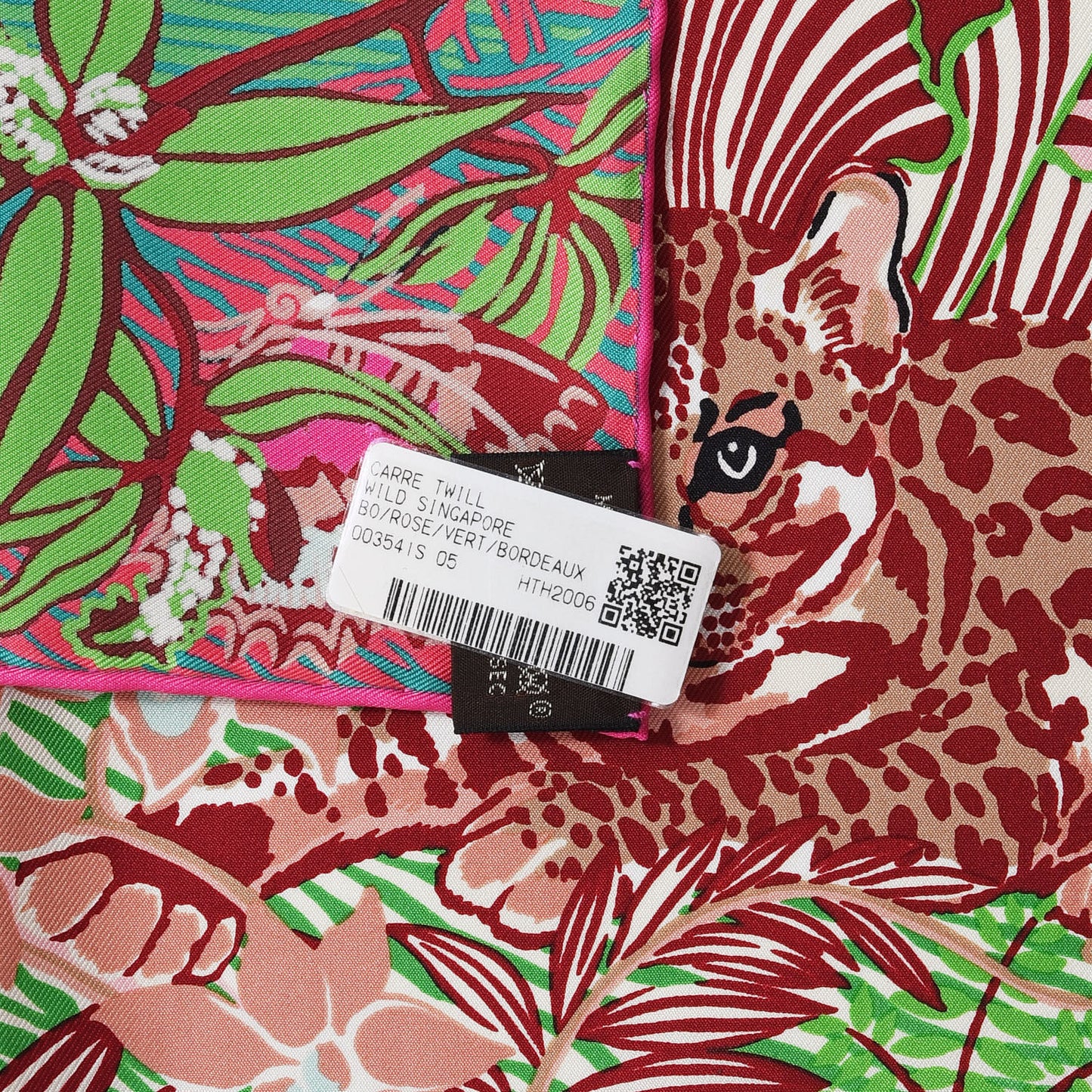 Silk Wild Singapore Scarf 90 Rose Vert Bordeaux