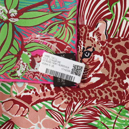 Hermes Silk Wild Singapore Scarf 90 Rose Vert Bordeaux 4 of 4
