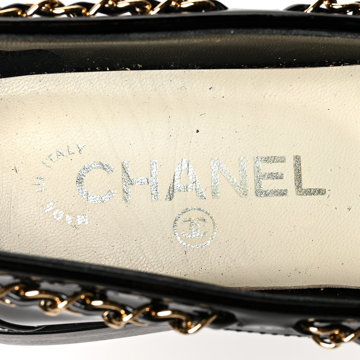 Patent Calfskin CC Chain Mocassin Loafers 38.5 Black