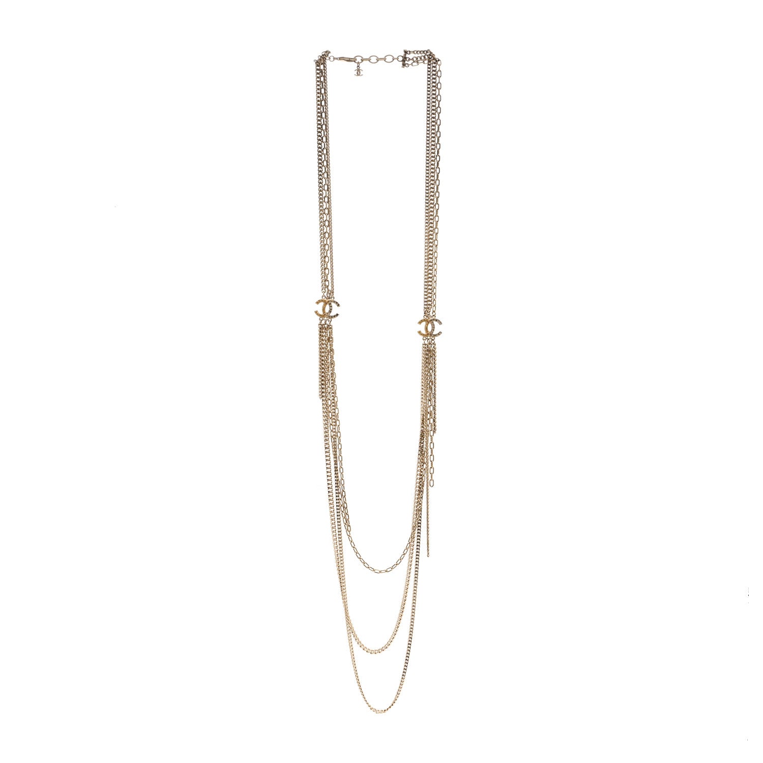 Chanel Baguette Crystal Gripoix Poured Glass CC Multi Strand Chain Necklace Light Gold 3 of 6