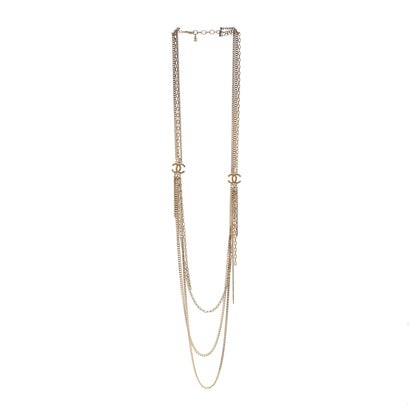 Chanel Baguette Crystal Gripoix Poured Glass CC Multi Strand Chain Necklace Light Gold 3 of 6